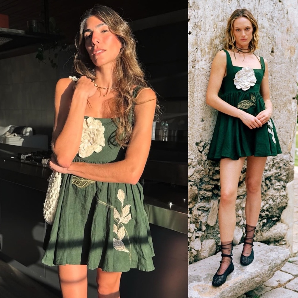 Agua by Agua Bendita Hierbabuena Gardenia Embroidered Mini Dress Forest Green - Picture 11 of 11
